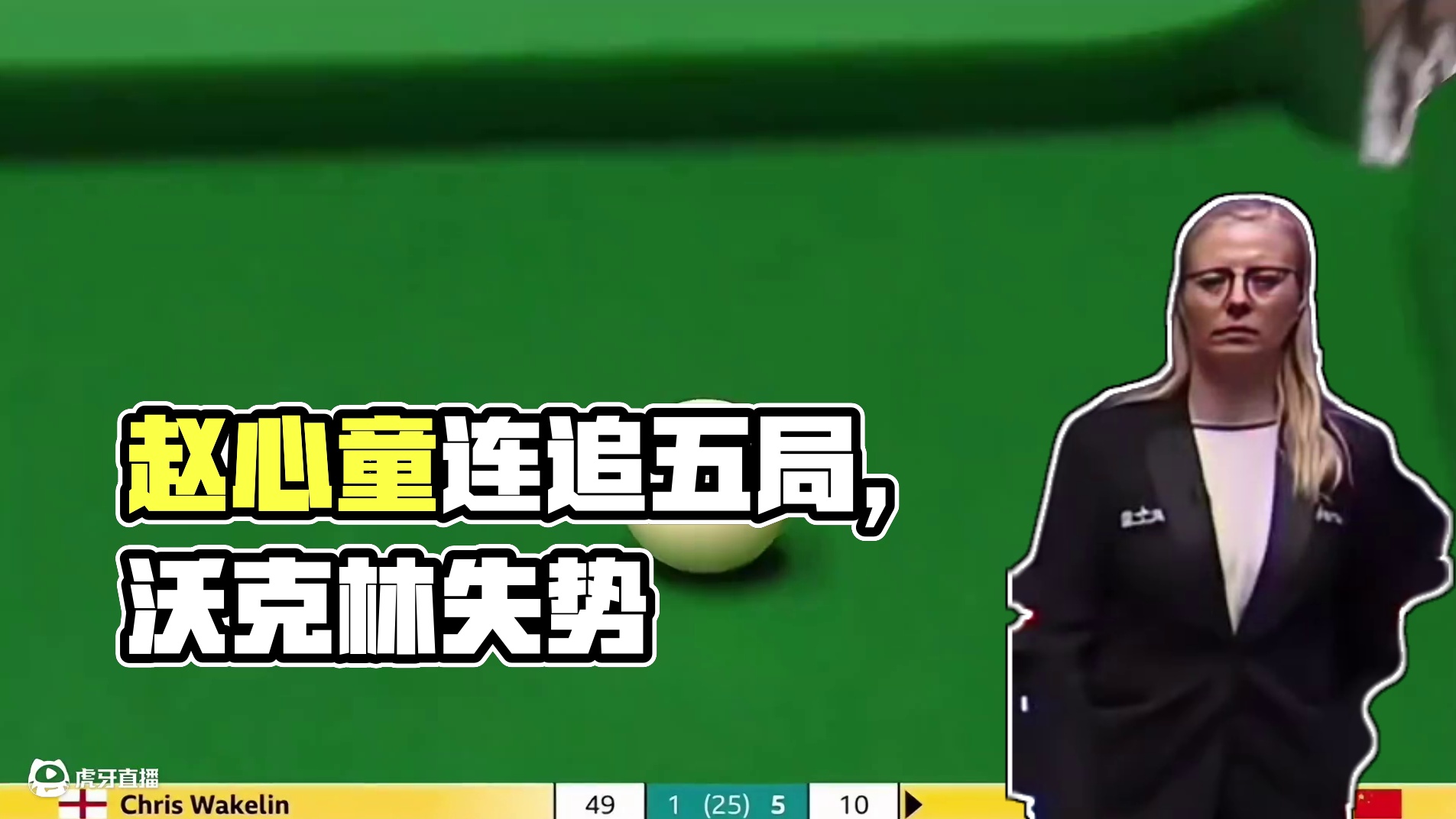 2025斯诺克世锦赛第三轮，赵心童6-2暂时领先沃克林