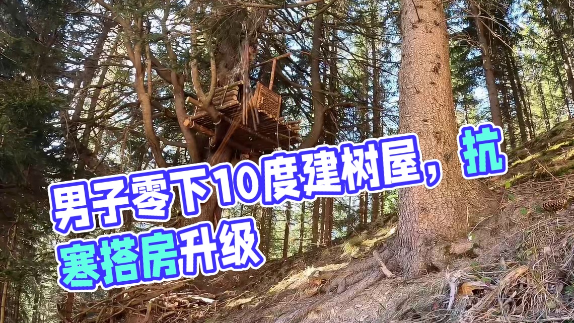 第2集：在零下10度的暴雪天气，男人竟然给自己搭建了温暖的树屋