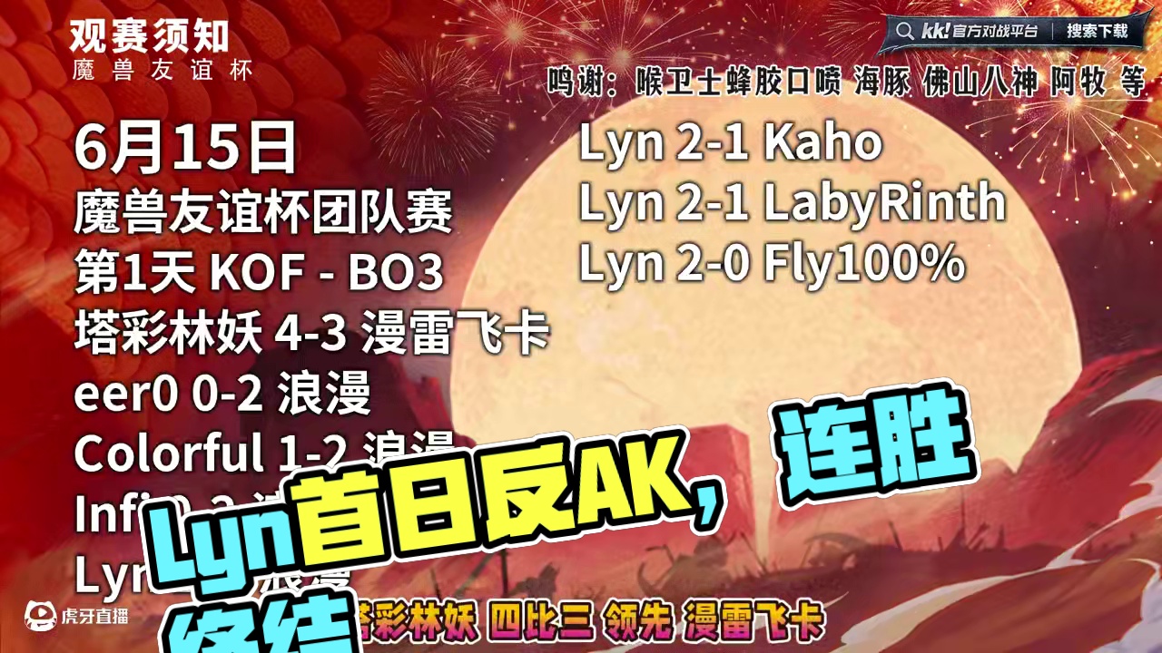 Lyn率队反AK拿下首日胜利！ 6月15日友谊杯魔兽争霸团队赛第1天战报，团队KOF，BO3！
#魔