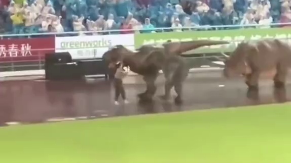 恐龙“走”上苏超赛场！ 网友：去“恐龙园”看龙，结果龙出差了