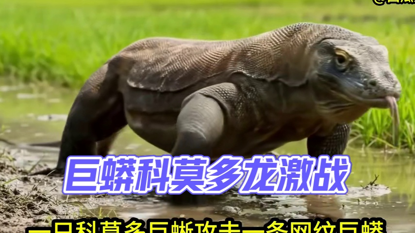 一只科莫多巨蜥攻击巨蟒，两条毒物势均力敌，最后谁也没制服谁！ #巨蟒大战科莫多龙 