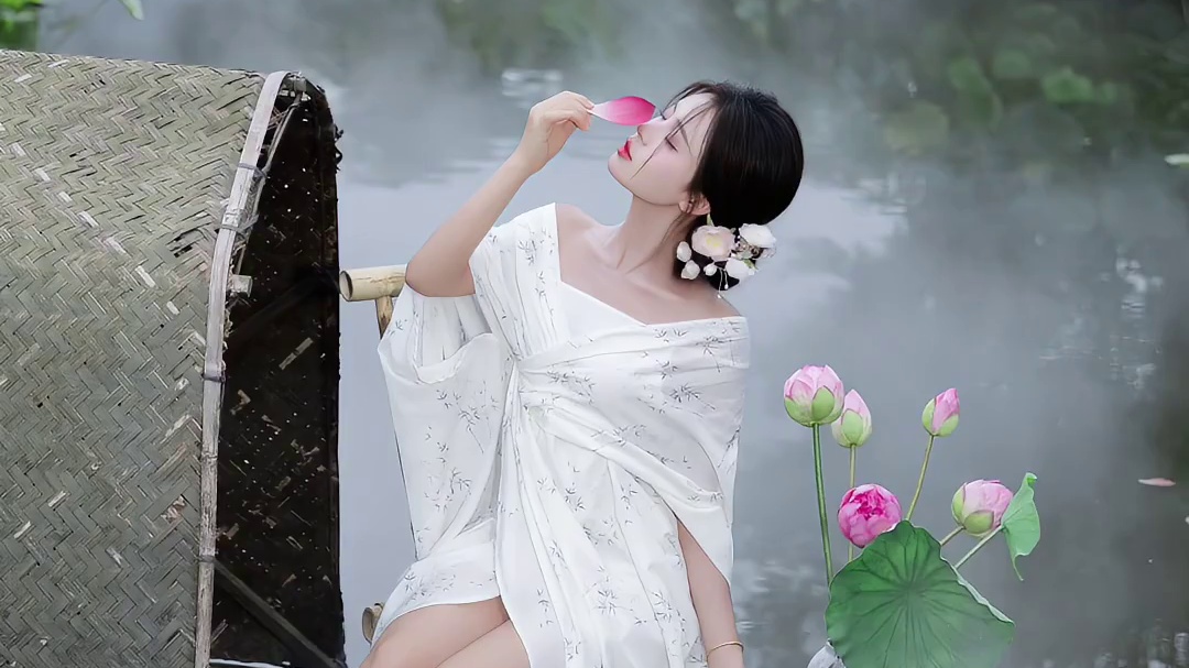 “风摇碧叶，水映红莲”