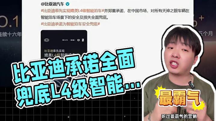比亚迪率先实现媲美L4级智能泊车，官方承诺为安全兜底#比亚迪 #智能泊车 #新能源汽车