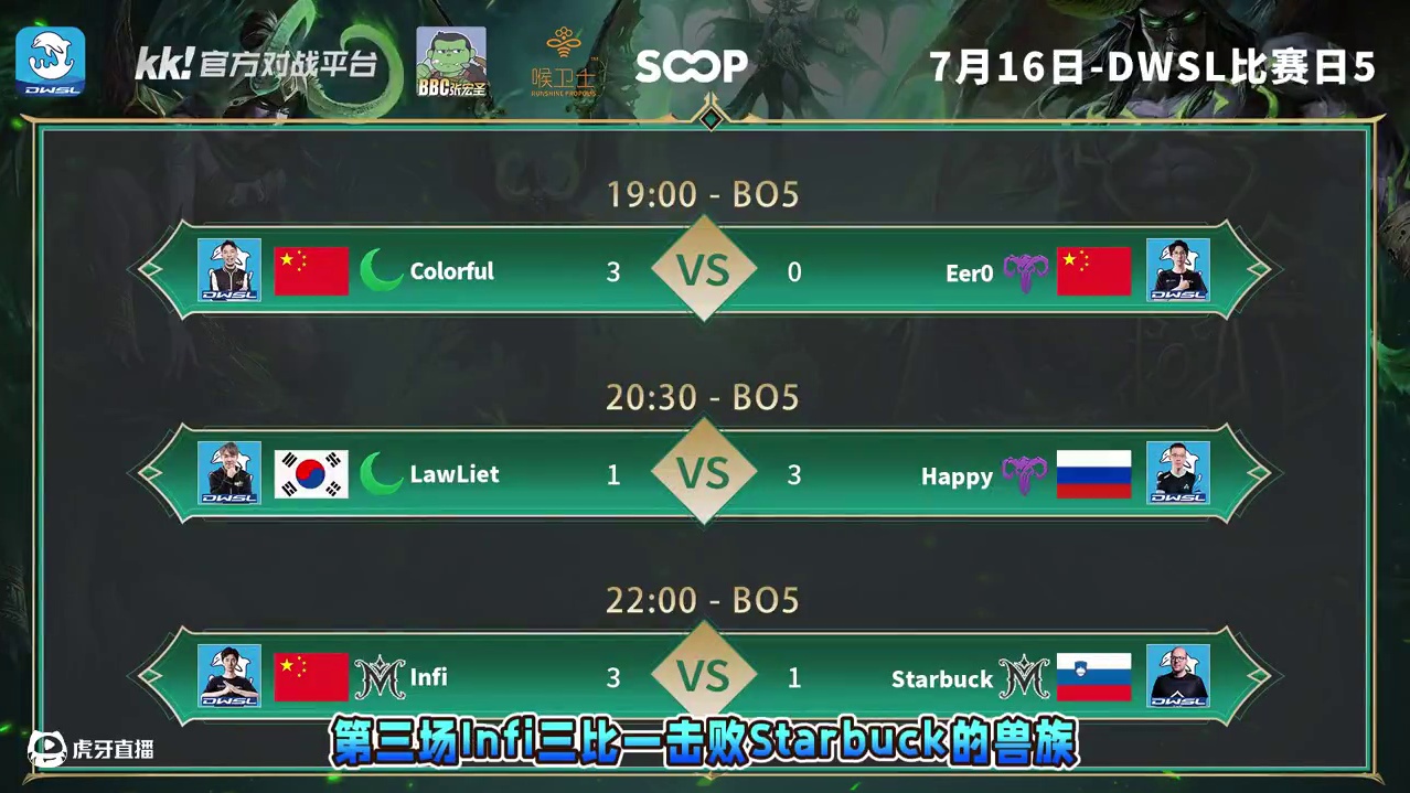 彩色胜Eer0，Happy胜Lawliet，Infi胜星巴克 7月16日DWSL魔兽争霸超级联赛循环