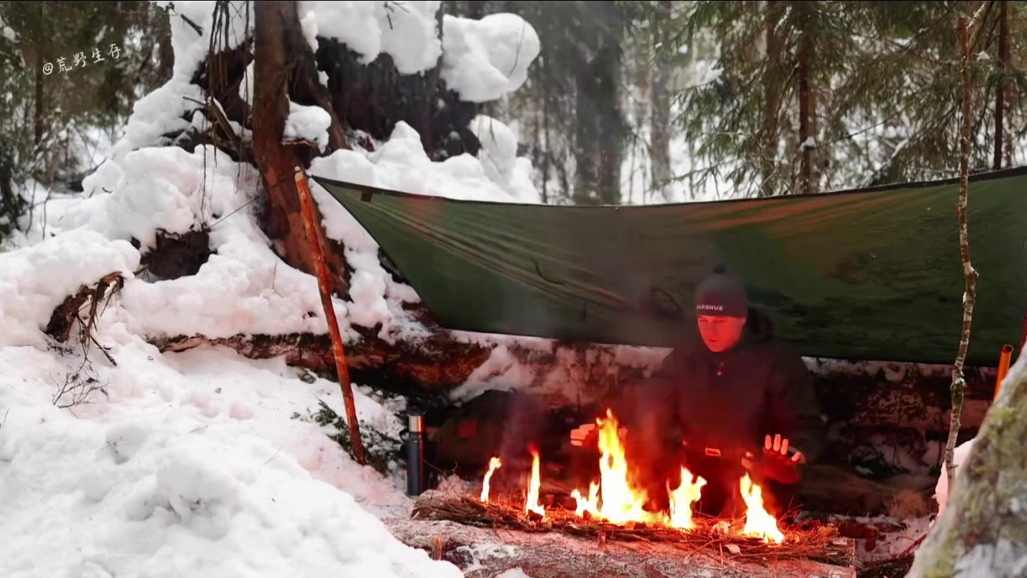 一口气看完在零下四十度的冰天雪地，自带几样装备生存3天！ #野外建造 #露营 #解压