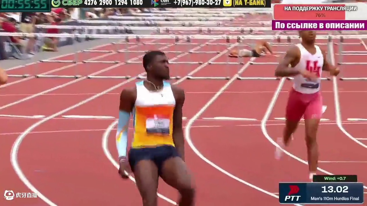 美锦赛男子110米栏决赛，贾科比·萨普13.01（＋0.7）PB击败廷奇13.03，最强售货员比尔德