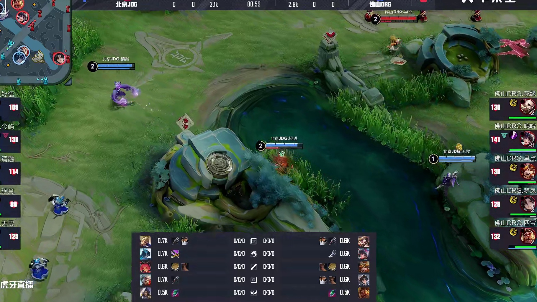 双方上路二打三，皖皖娜可露露及时支援击杀狂铁拿到一血