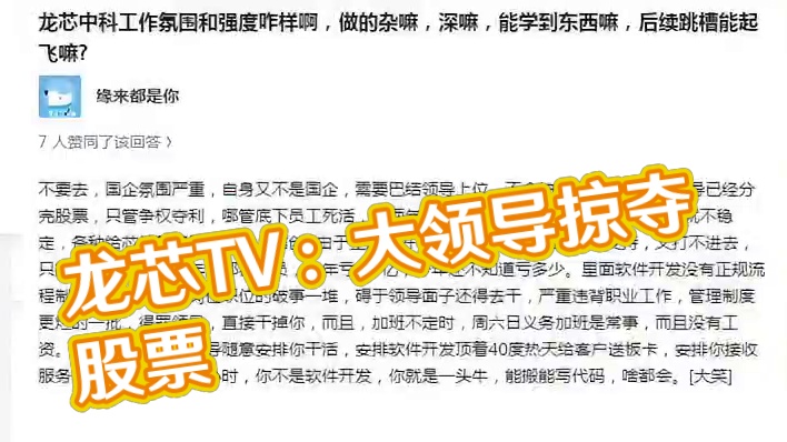 【龙芯TV】股票都被大领导分完了