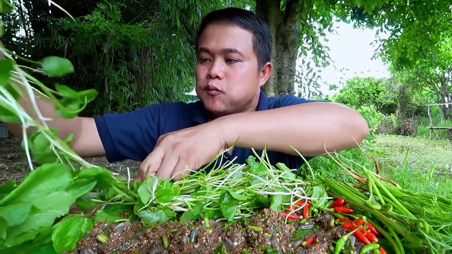 完整版，新鲜蔬菜糊辣️凉拌小白虾 #农村生活日常 #泰国大叔#泰国美食#内容启发搜索 #种草激励计划