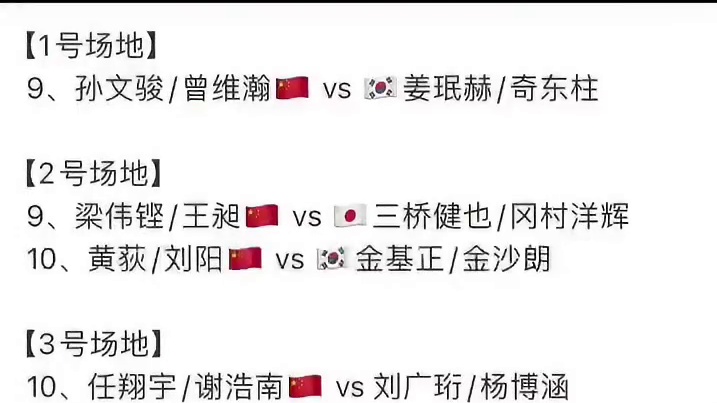 9月23日各单项资格赛+32进16赛程，国羽加油！#韩国羽毛球公开赛 #国羽 #赛程 #梁伟铿王昶 