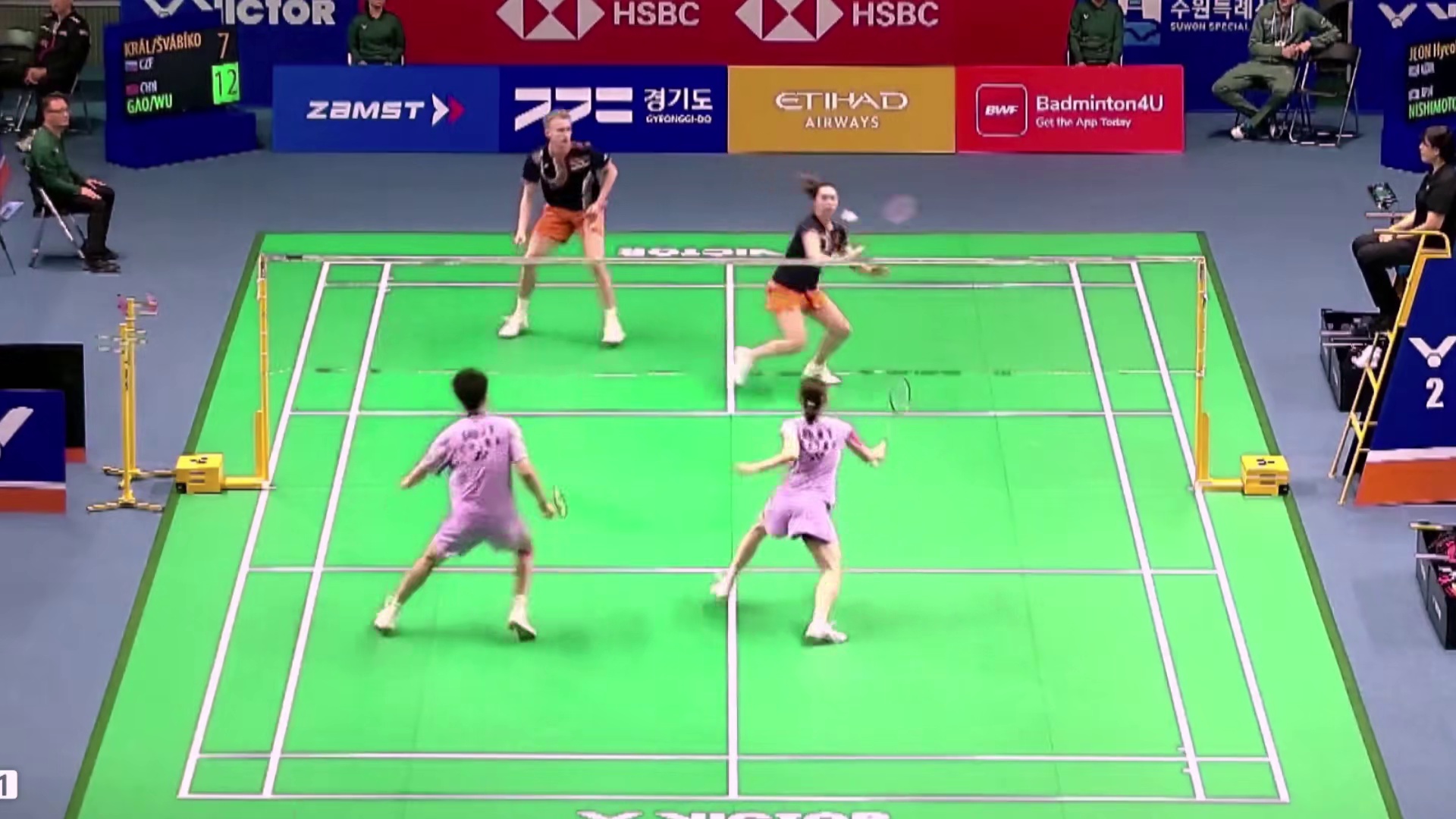 炫梦组合始终掌控比赛节奏，未给对手机会，以21-14拿下首局