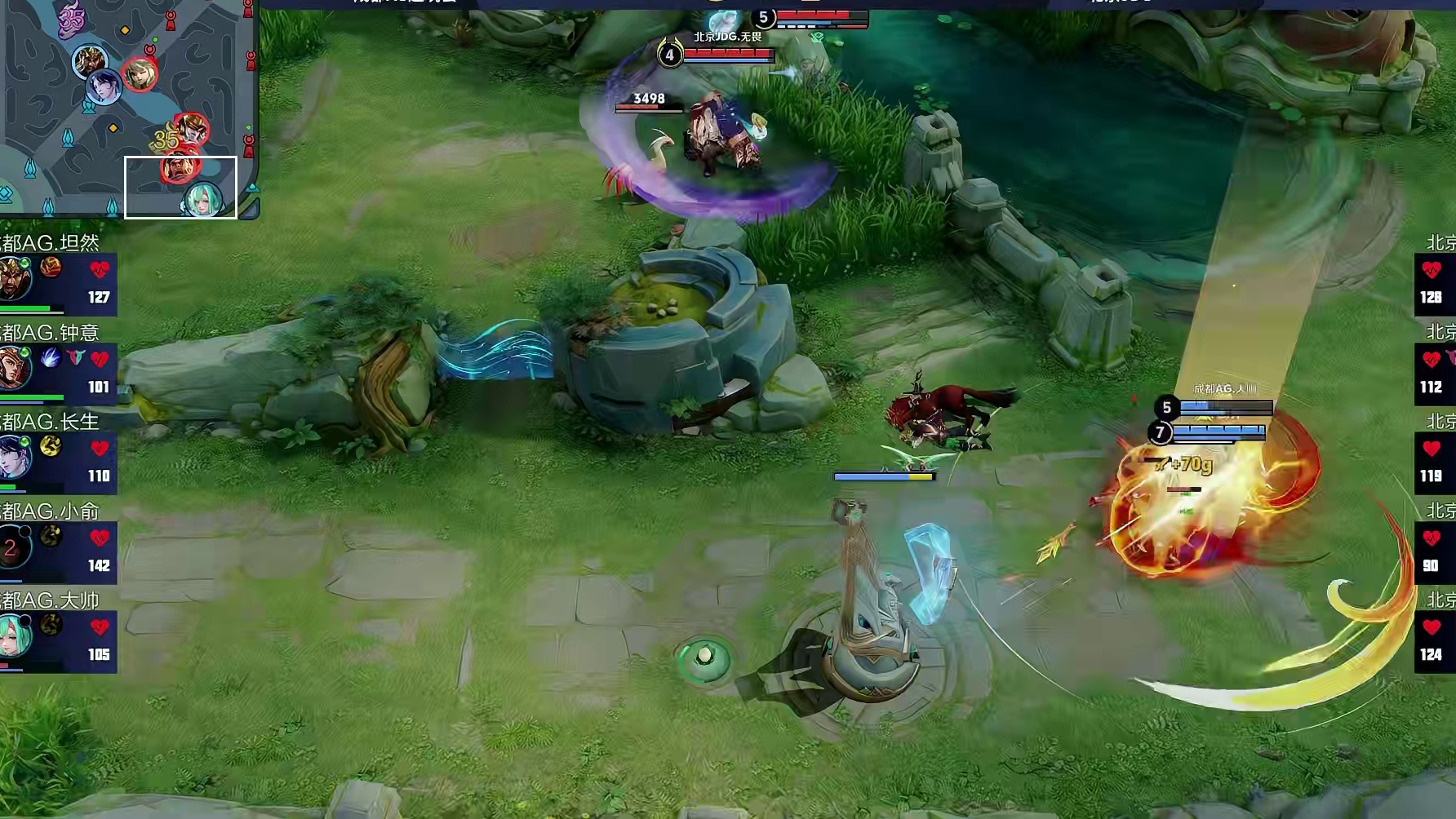 清融女娲矩阵卡住AG下路二人组，苏烈击杀苍拿下一血