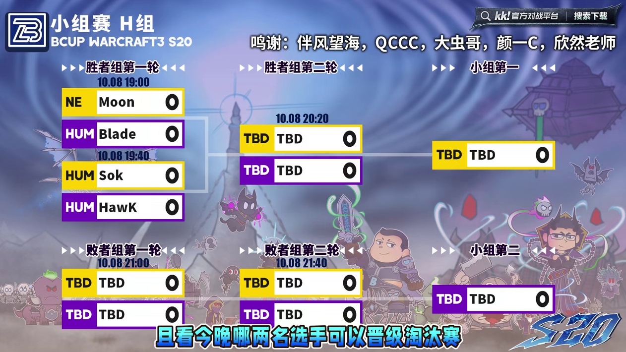 Moon，Sok，Hawk，Blade登场！ 10月8日19点直播Bcup魔兽争霸赛第20赛季H组小