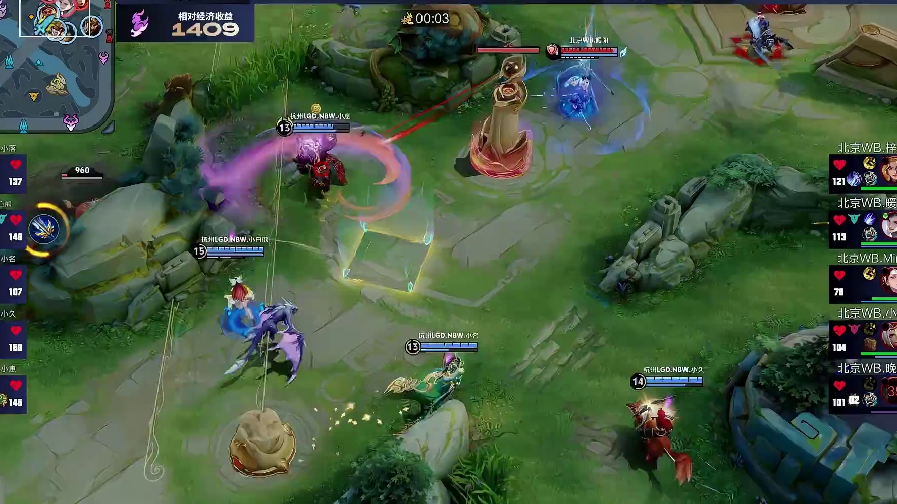 小崽苏烈顶回廉颇造成击杀，LGD推掉中下两路高地