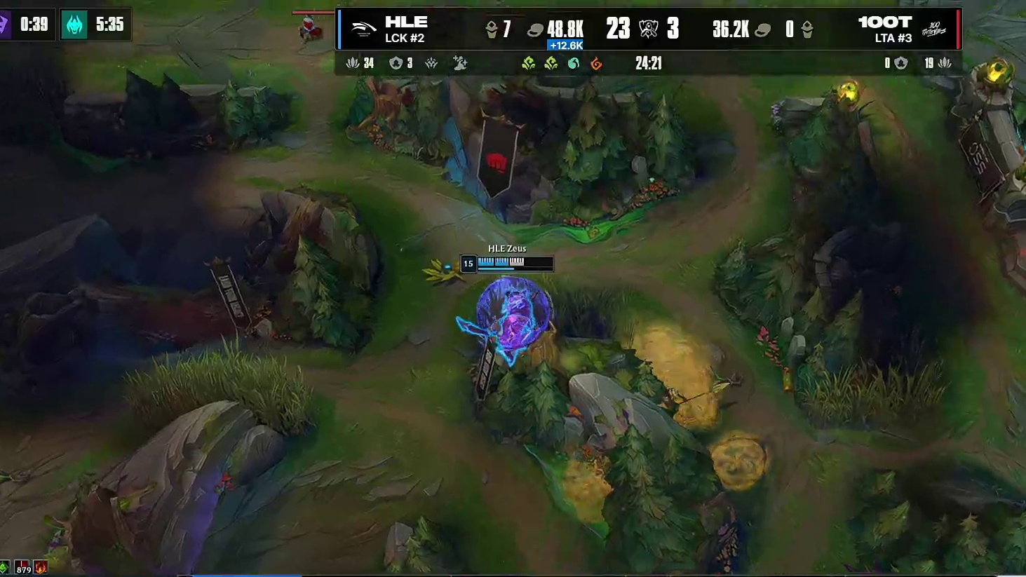 Zeus塞恩终于阵亡，HLE碾压100T拿下比赛