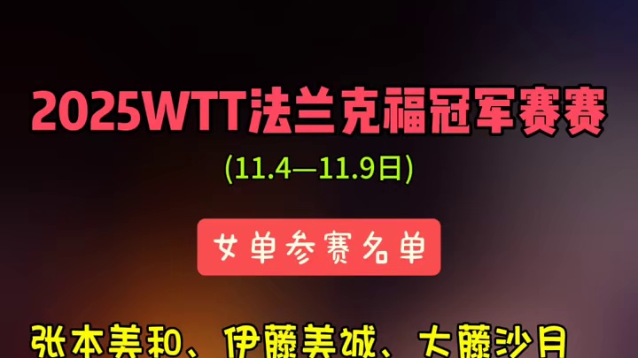 2025WTT法兰克福冠军赛 国乒 女单参赛名单