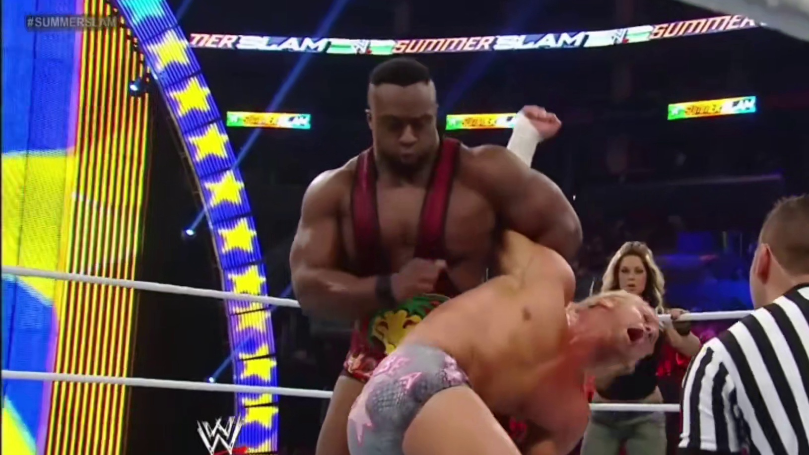 夏日狂潮，男女混合双打赛，道夫联手凯特琳！ #WWE #夏日狂潮 #AJ李 #道夫齐格勒