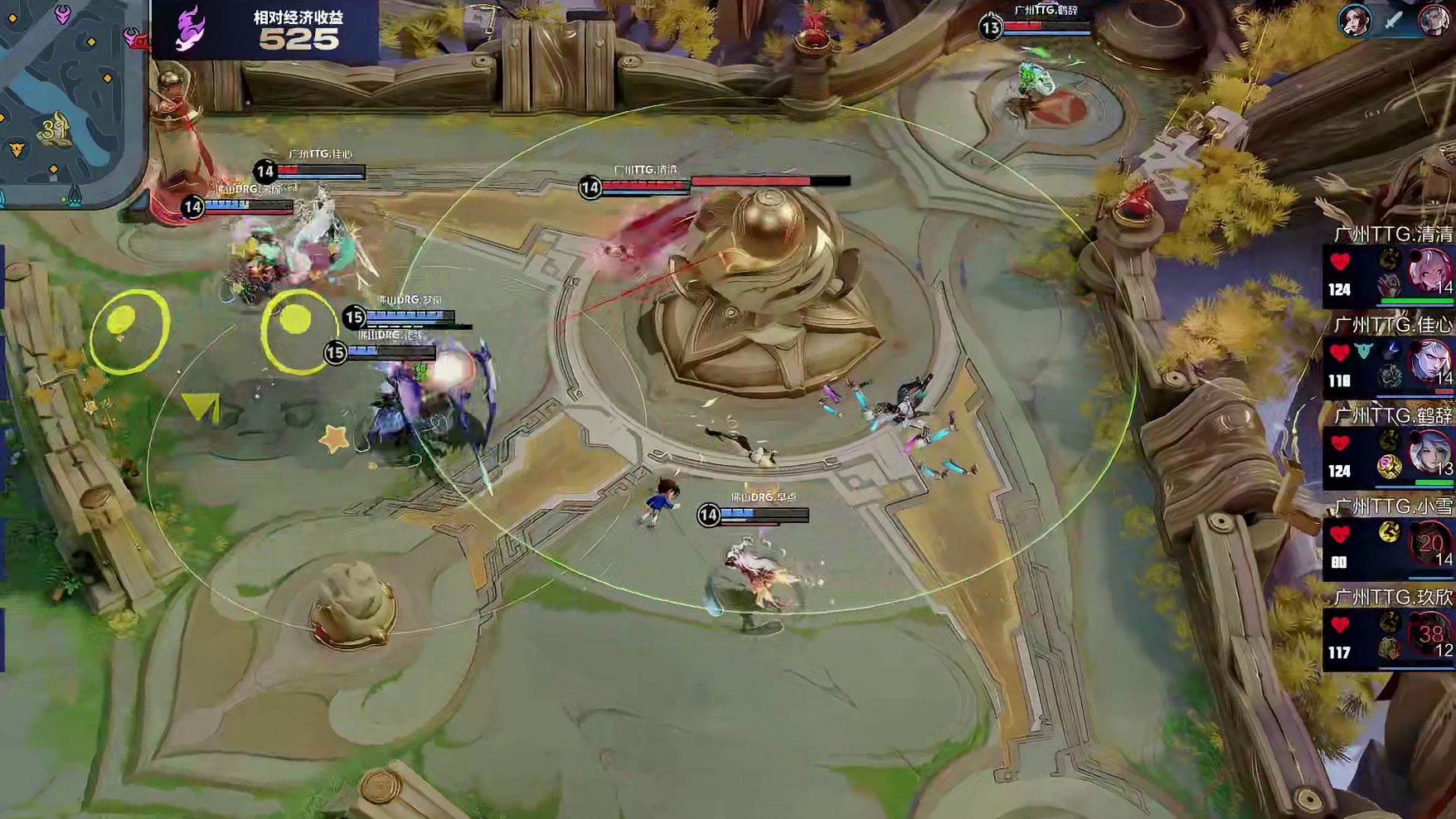 皖皖镜进场瞬秒鲁班七号，随后DRG击杀两人并点掉水晶