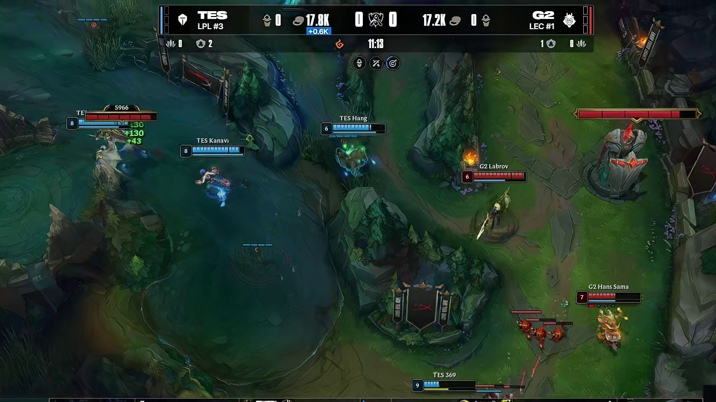 TES三人绕后，G2辅助被逮捕送出一血