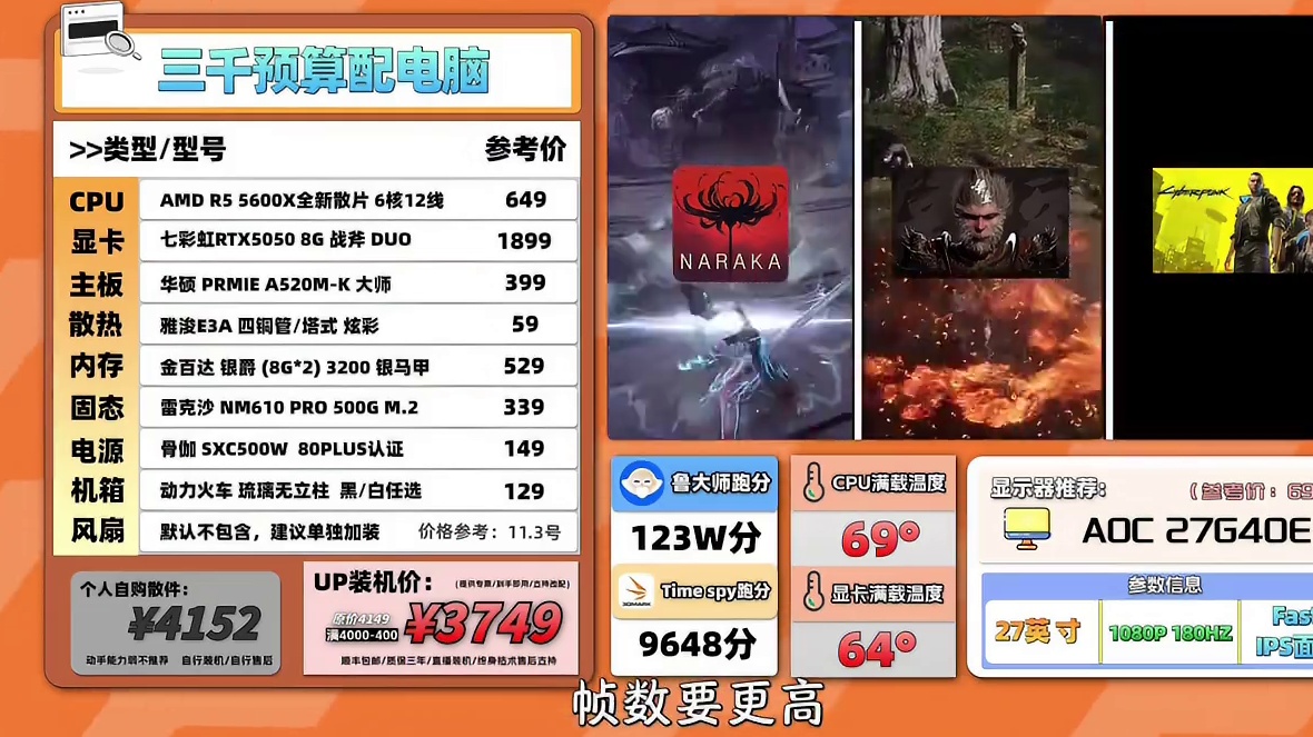 三千电脑稳定游戏搭配，最新5050显卡方案，整机性价比拉满