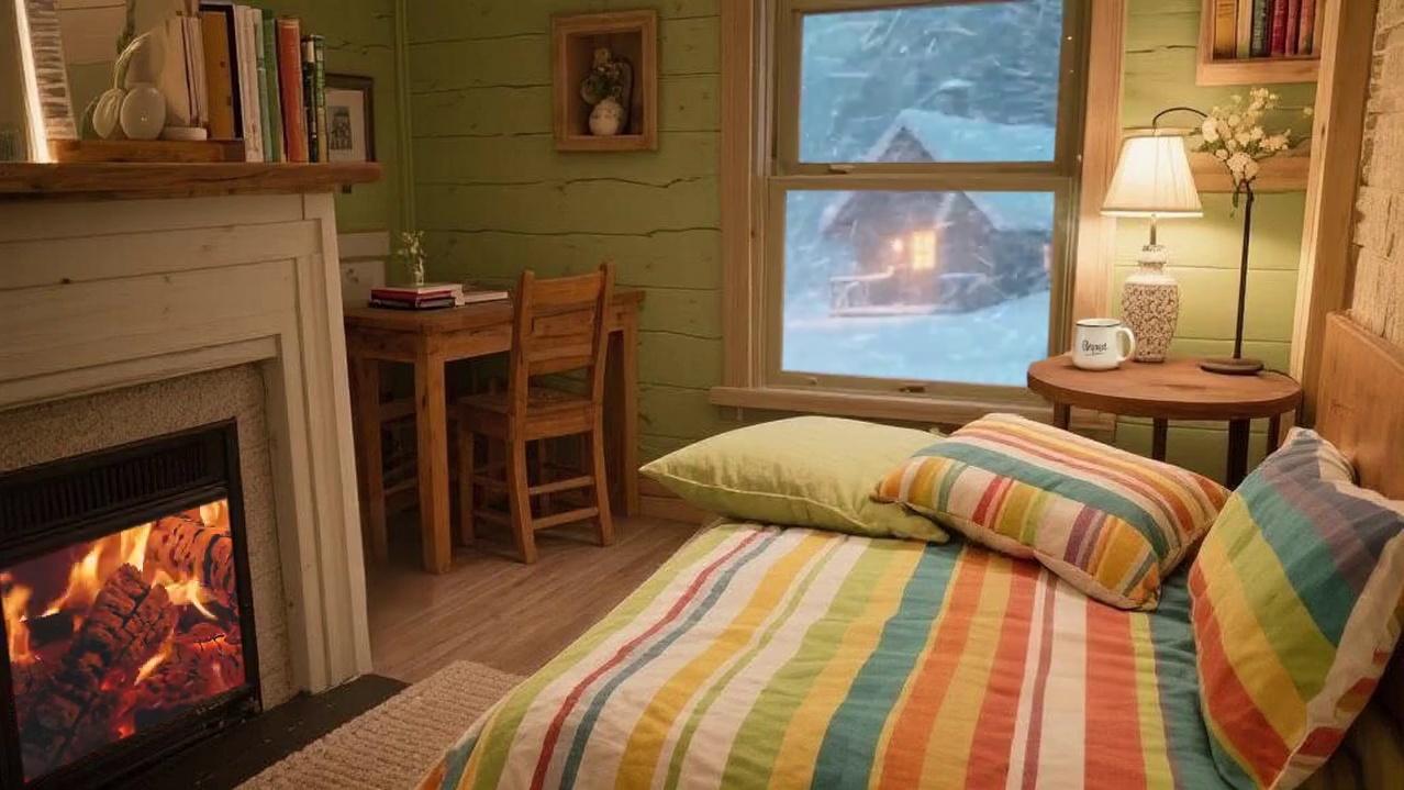 温暖小屋，在寒夜阻挡风雪，住下来放松入眠吧