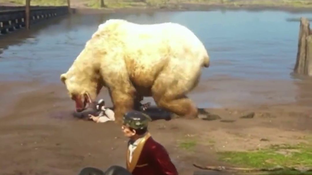 狗熊咬人，男人用大炮轰死它