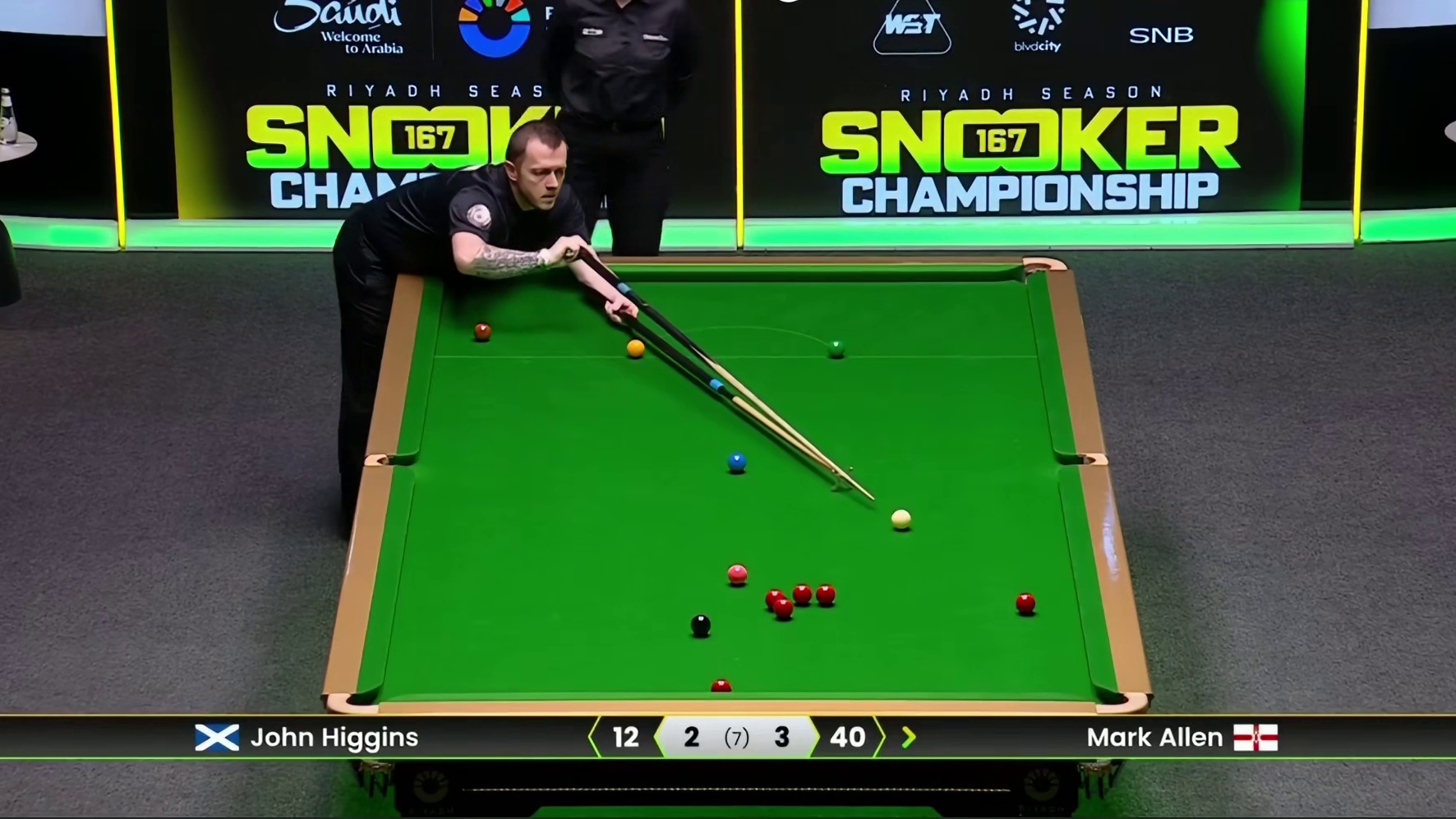 2025斯诺克利雅得锦标赛；艾伦vs希金斯