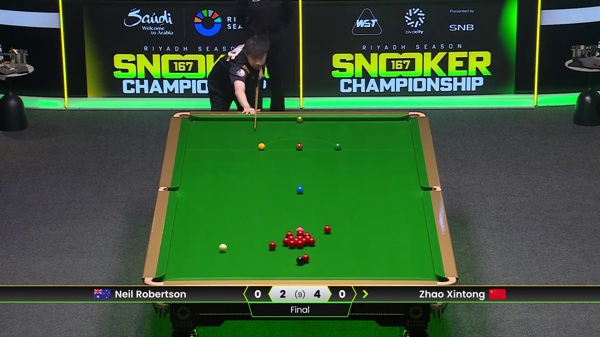 赵心童VS尼尔·罗伯逊 决赛 2025斯诺克利雅得锦标赛 第七局