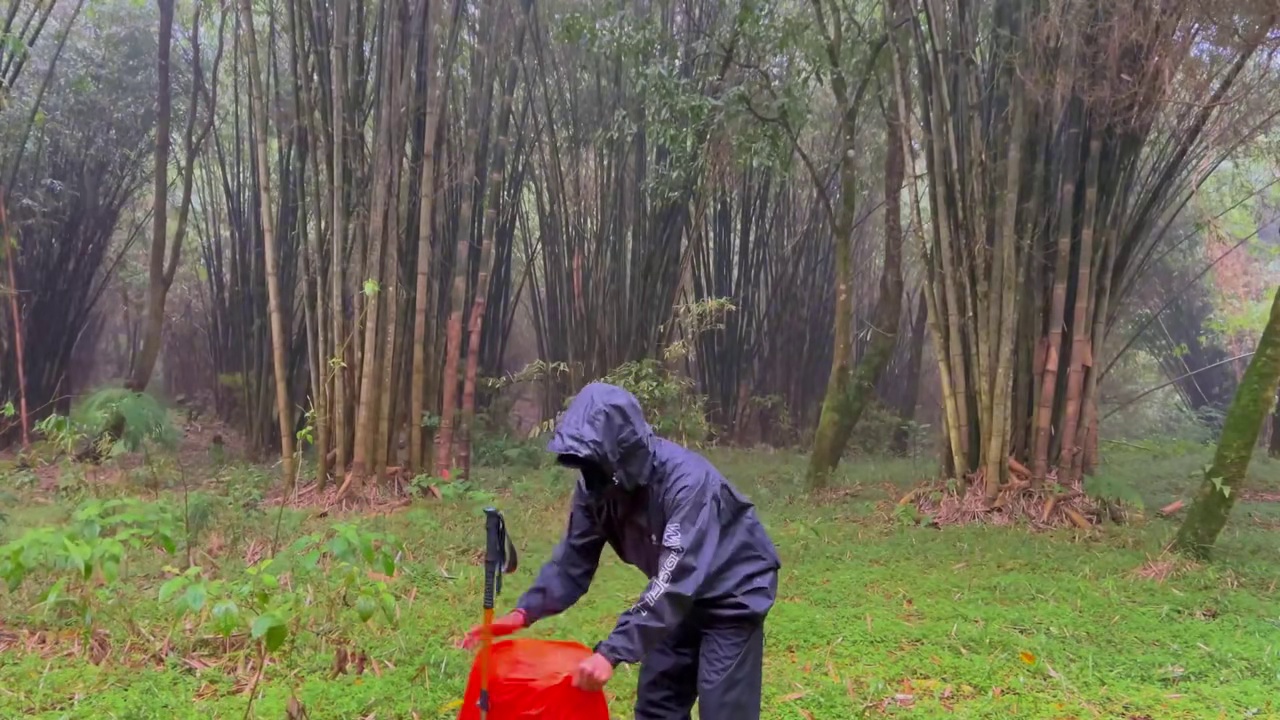 暴雨雷鸣，露营求生 在暴雨中艰难搭建庇护所