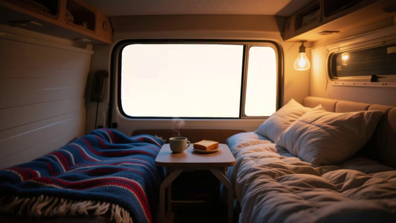 雷暴之夜，躲在露营房车里，聆听着雷雨声音安心入睡 #