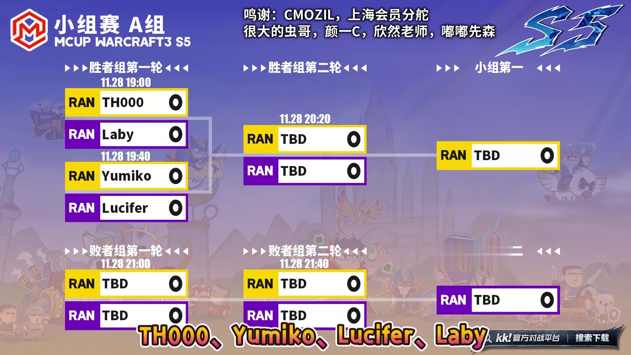 TH000，玉米，Laby，Lucifer登场！ 11月28日19点直播Mcup魔兽争霸赛第5赛季A