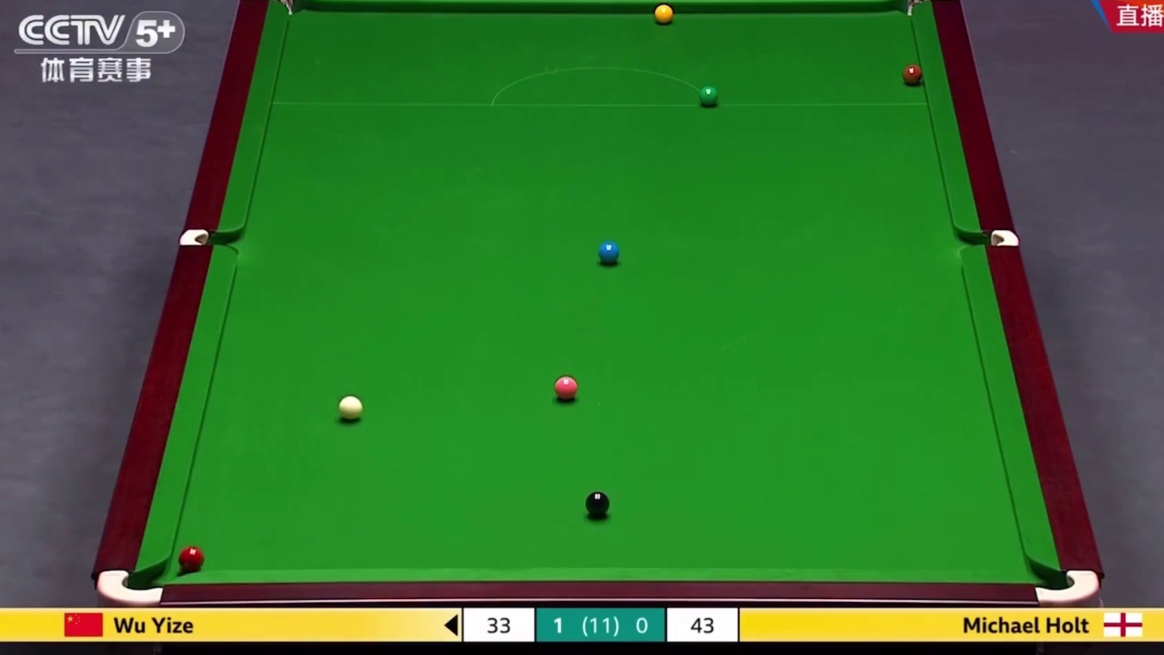 2025斯诺克英锦赛首轮，吴宜泽在对阵霍尔特时，打出一杆精准k球！