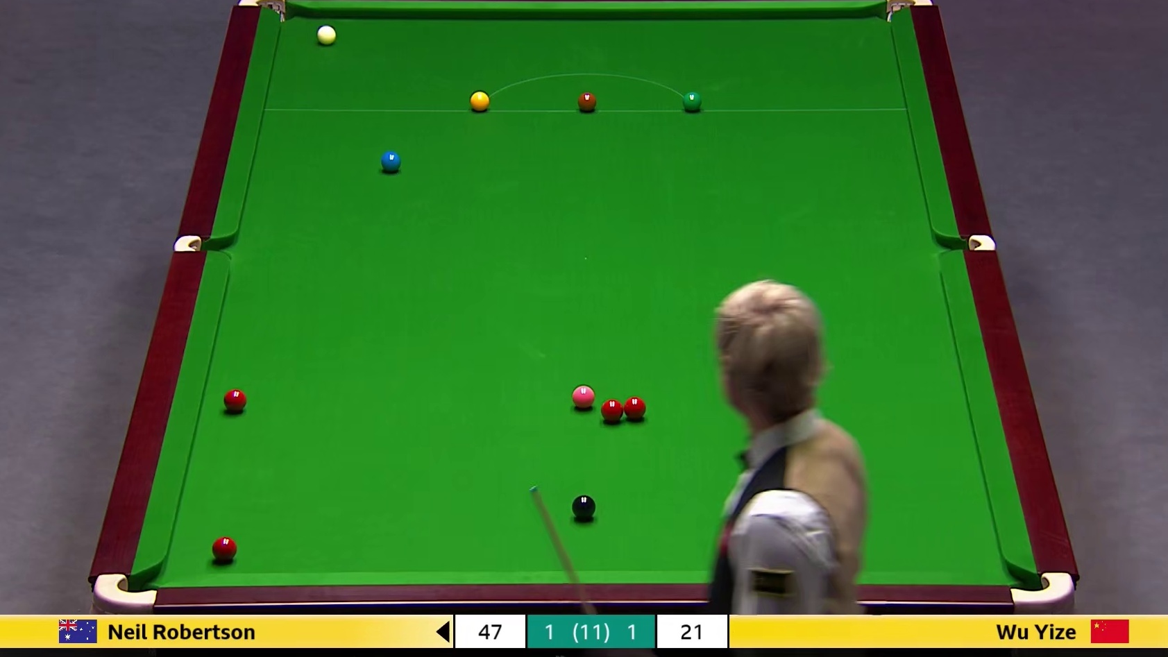 w2025斯诺克英锦赛，16进8,吴宜泽VS罗伯逊， 第3局下！