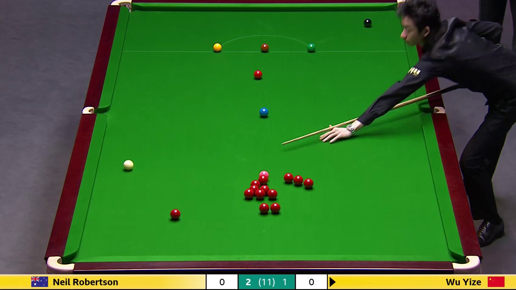 w2025斯诺克英锦赛，16进8,吴宜泽VS罗伯逊， 第4局上！
