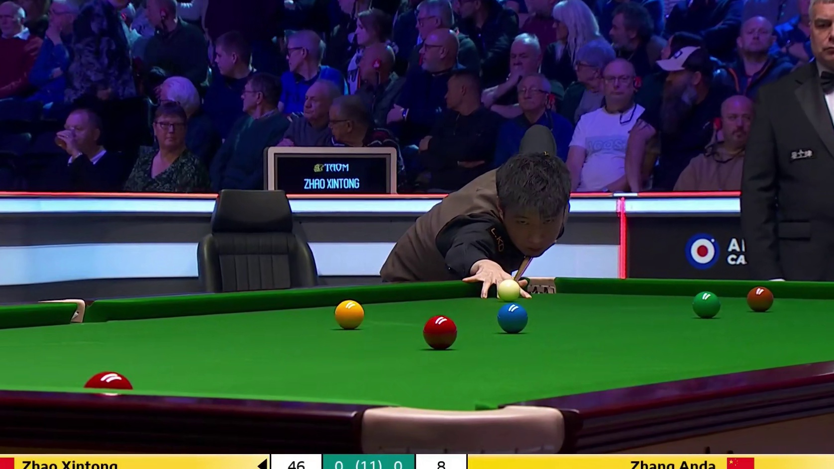 2025斯诺克英锦赛！16进8 ，赵心童VS张安达，第一局中。