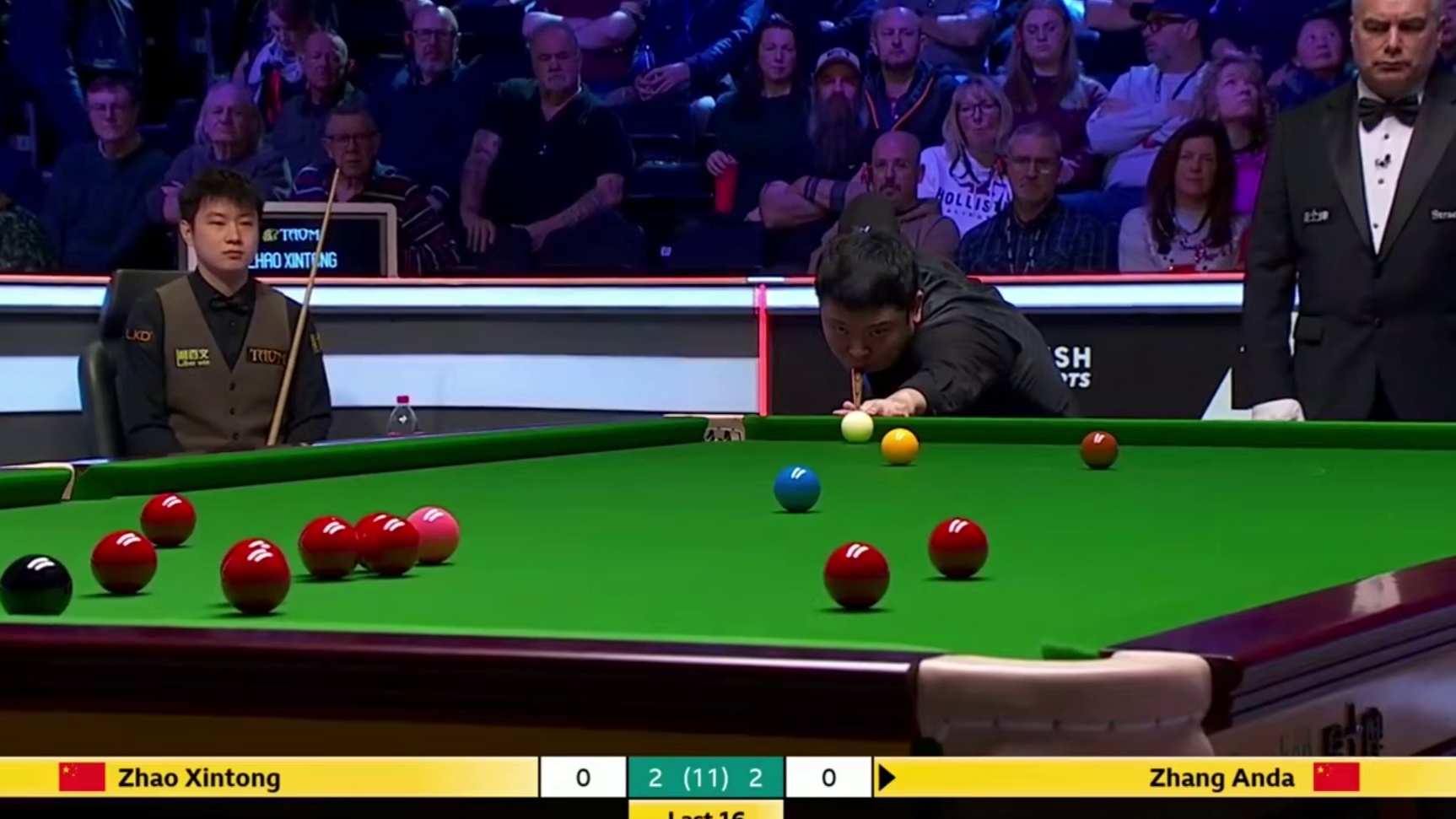 2025斯诺克英国锦标赛；张安达vs赵心童