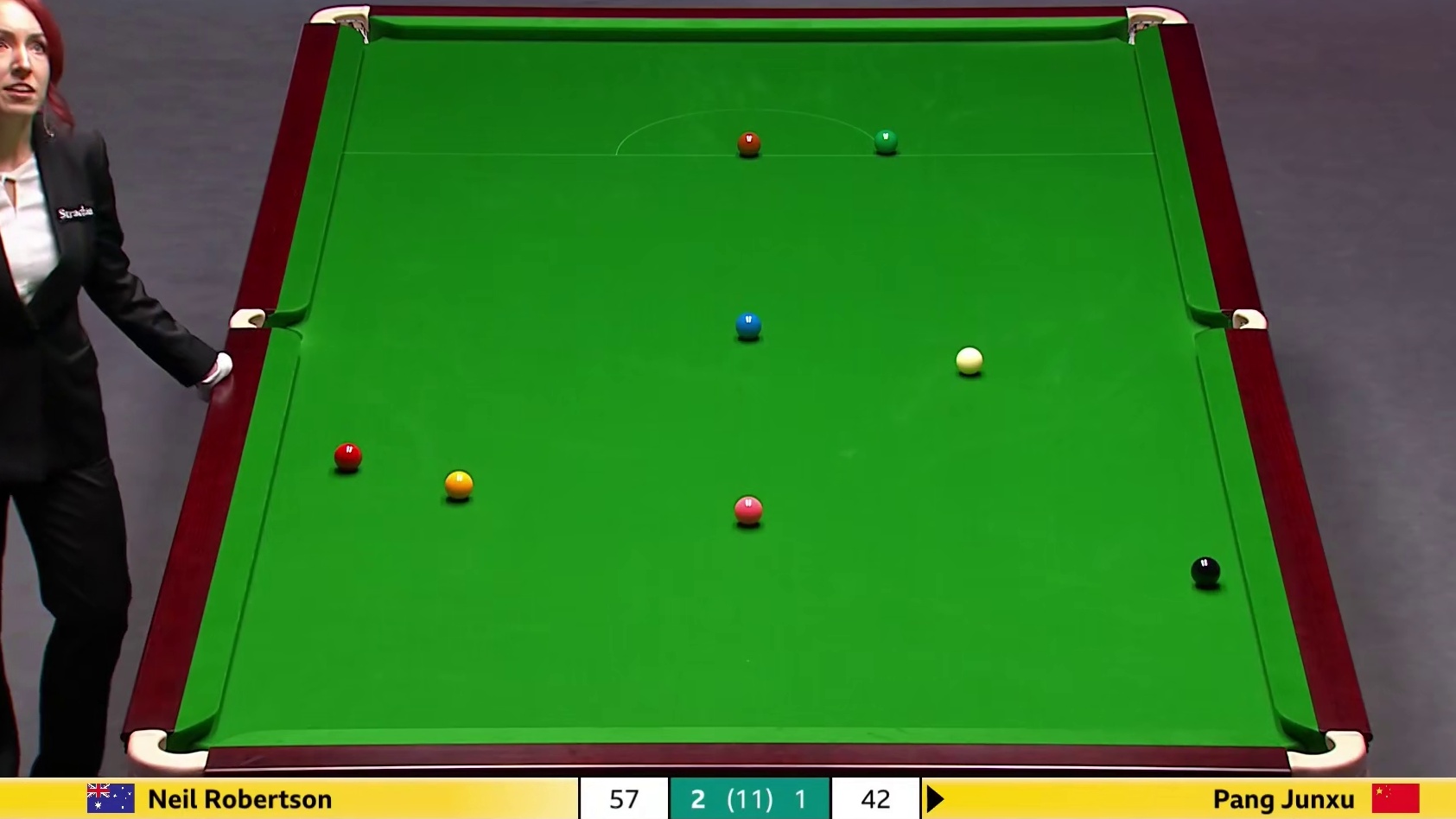 2025斯诺克英锦赛！8进4，庞俊旭VS罗伯逊，第四局