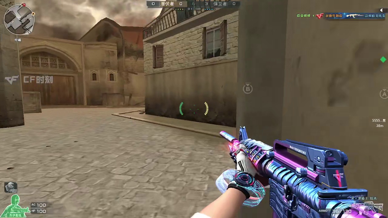 CF穿越火线运输船排位，M4A1黑骑士炫光A门外两连杀！