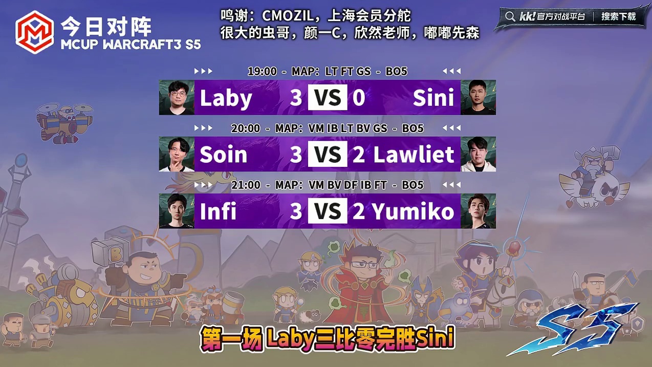 Laby胜Sini，Soin胜Lawliet，Infi胜玉米 12月7日Mcup魔兽争霸赛第5赛季淘