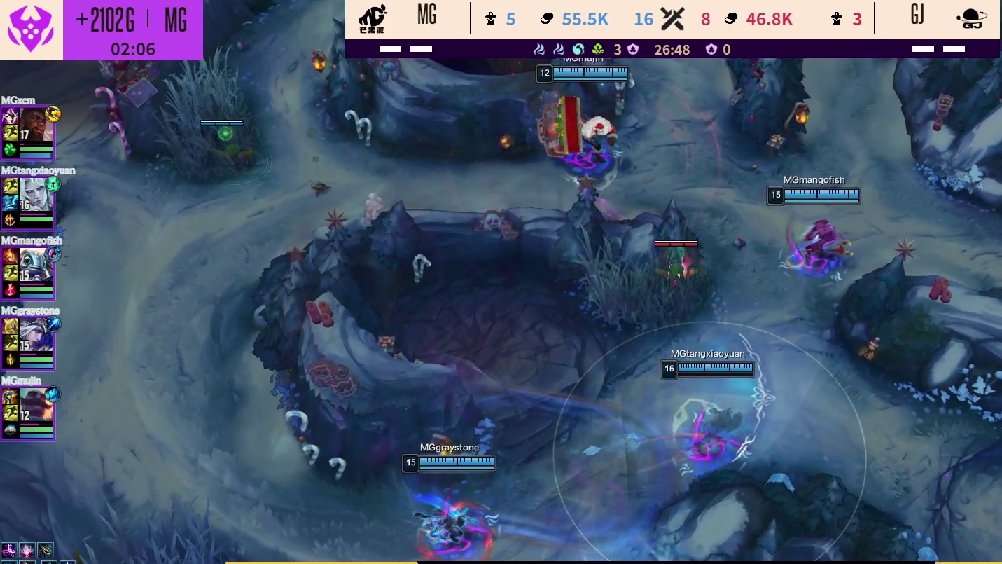 【第一局】MG拿下大龙后下路推进，轻松越塔打出0换3