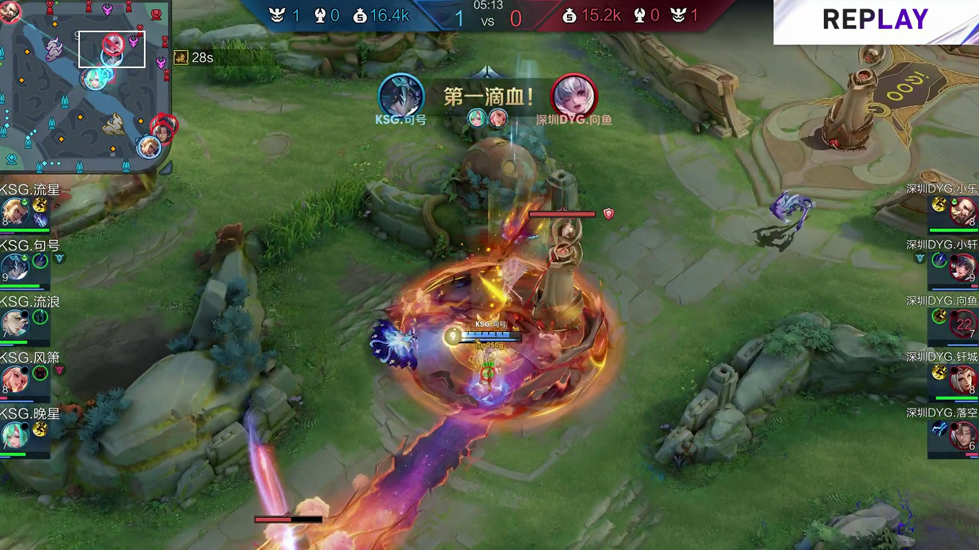 【第一局】KSG三人压中，句号大司命越塔强杀小乔拿到一血