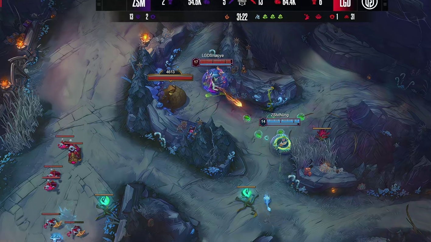 【第一局】Shaoye韦鲁斯一箭双雕拿三杀，LGD首局轻取ZSM