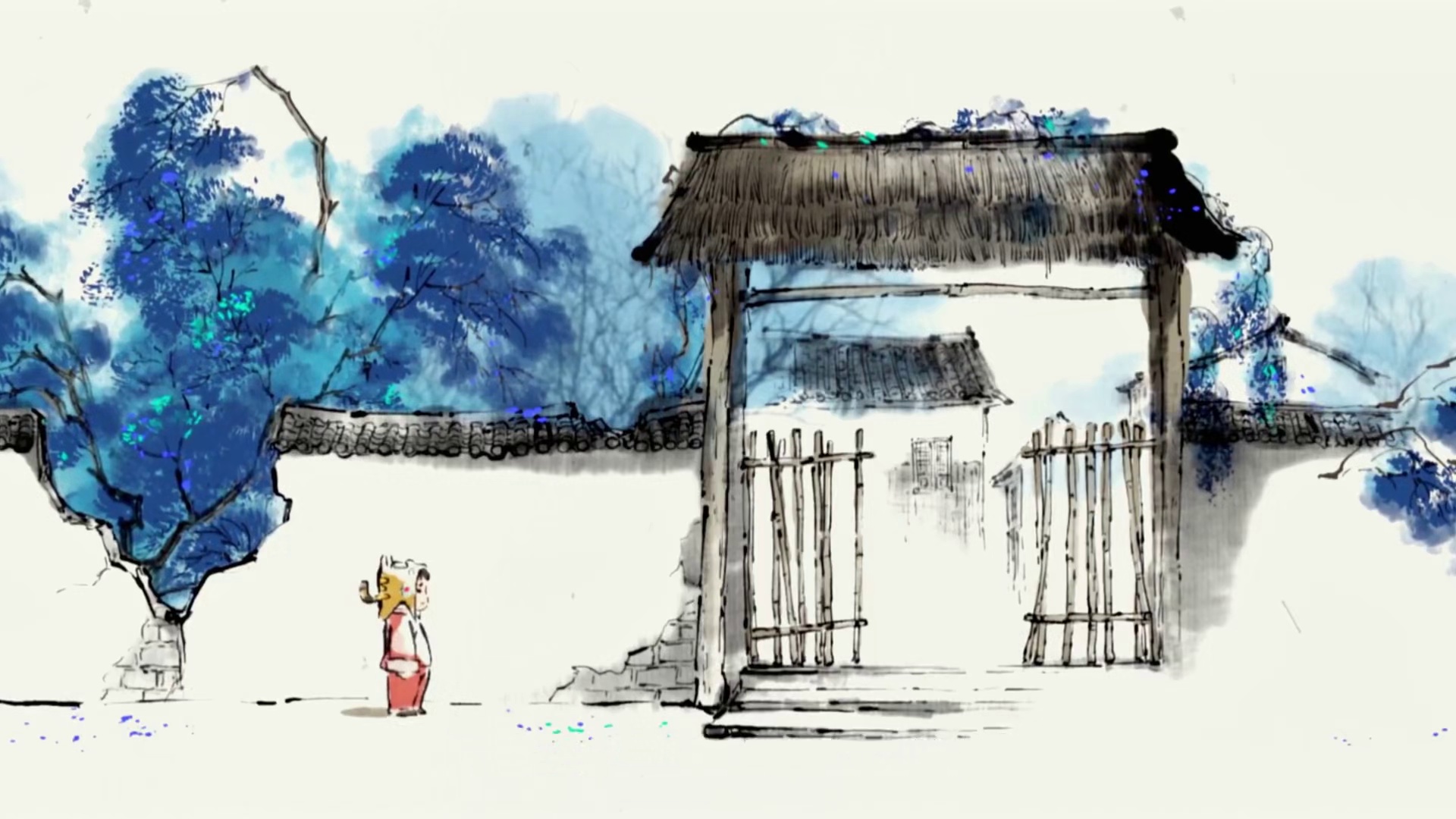 手绘水墨动画《白月儿》男孩受欺负梦里找去世的妈妈