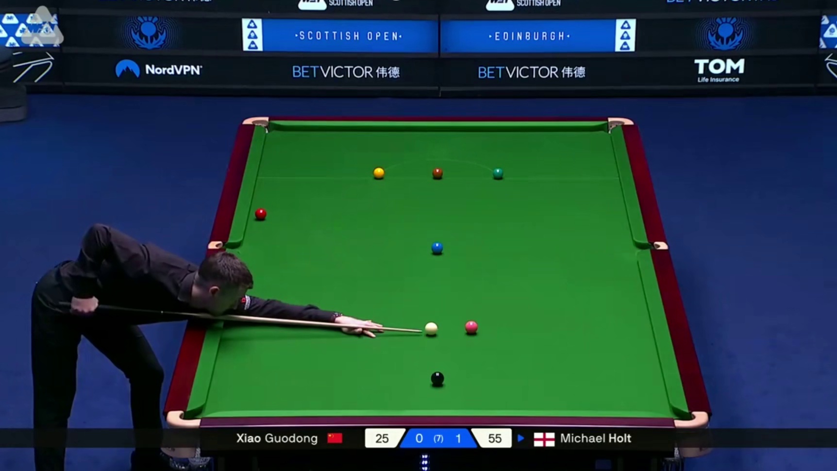 2025斯诺克苏格兰公开赛：肖国栋vs霍尔特