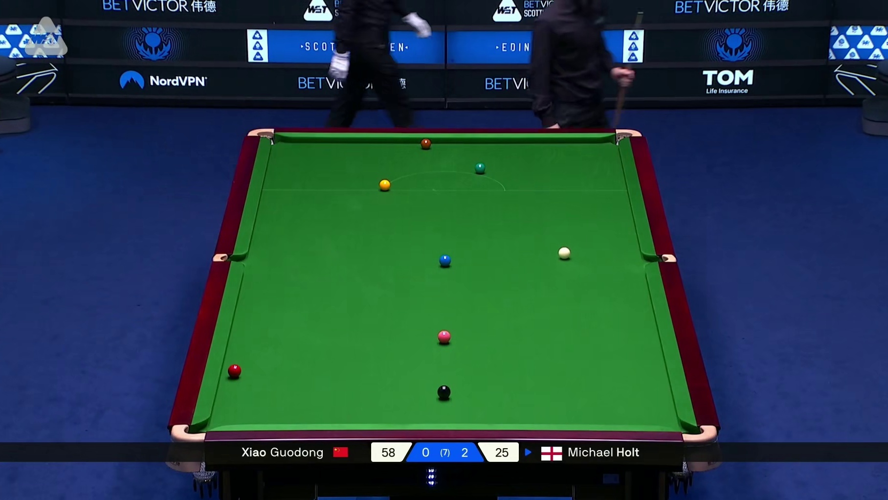 2025斯诺克苏格兰公开赛！肖国栋VS霍尔特，第三局中