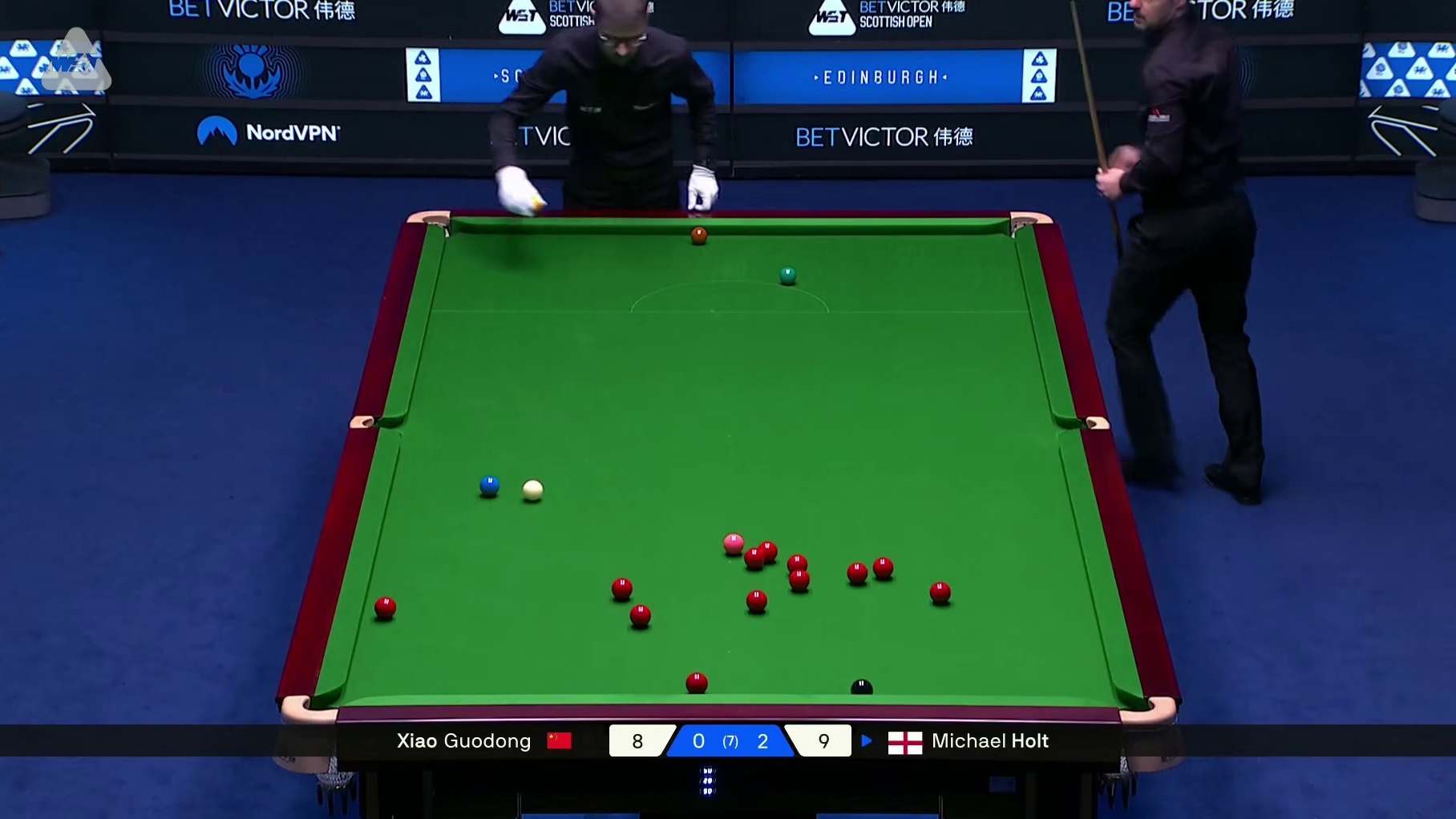 2025斯诺克苏格兰公开赛！肖国栋VS霍尔特，第三局上！