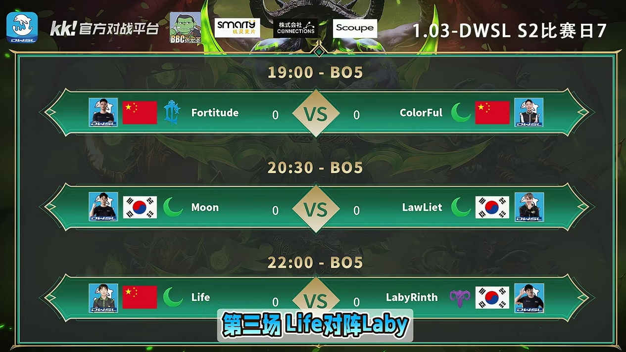 浪漫对彩色，Moon对Lawliet，Life对Laby！ 1月3日19点直播DWSL魔兽争霸超级联