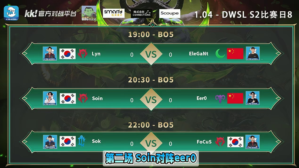 Lyn对虎王，Soin对eer0，Sok对FoCuS！ 1月4日19点直播DWSL魔兽争霸超级联赛S