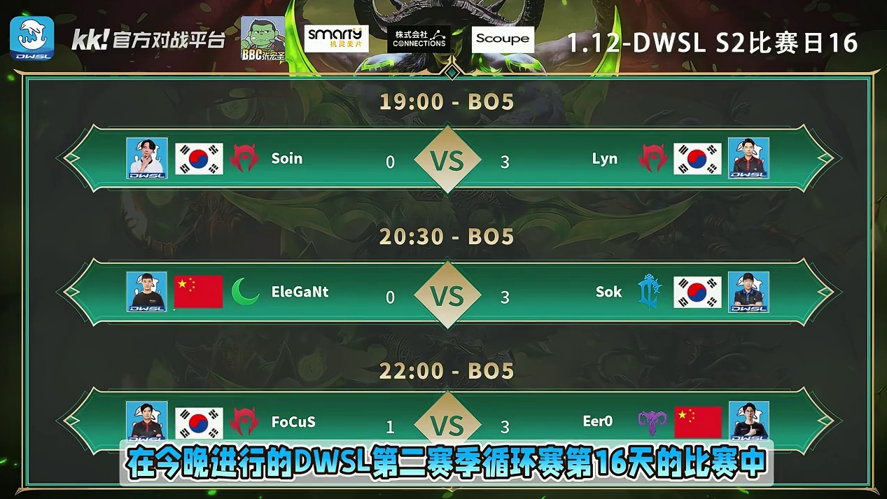Lyn胜Soin，Sok胜虎王，eer0胜FoCuS！ 1月12日DWSL魔兽争霸超级联赛S2第16