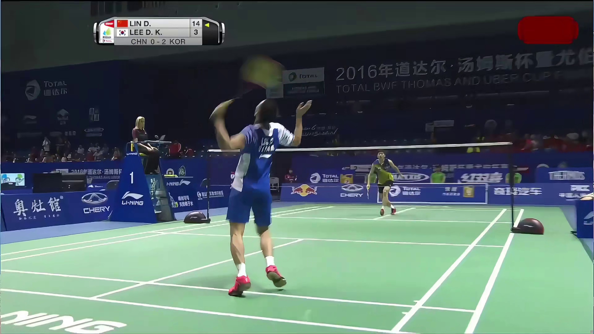 2016年汤姆斯杯 二单林丹将韩国选手李东根打的跪地干呕！